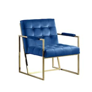 Blue Accent Chair for Living Room with Golden Metal Frame