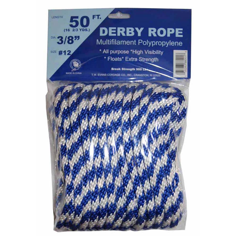 Wellington Cordage 44165 3/8-Inch x 50-Ft. Blue & White Derby Rope