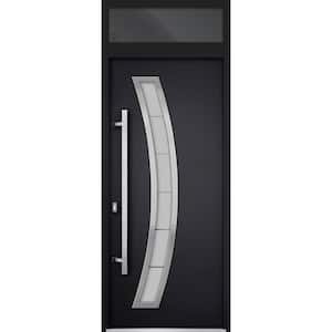 36 in. x 96 in. Right-hand/Inswing Frosted Glass Black Enamel Steel Prehung Front Door with Hardware