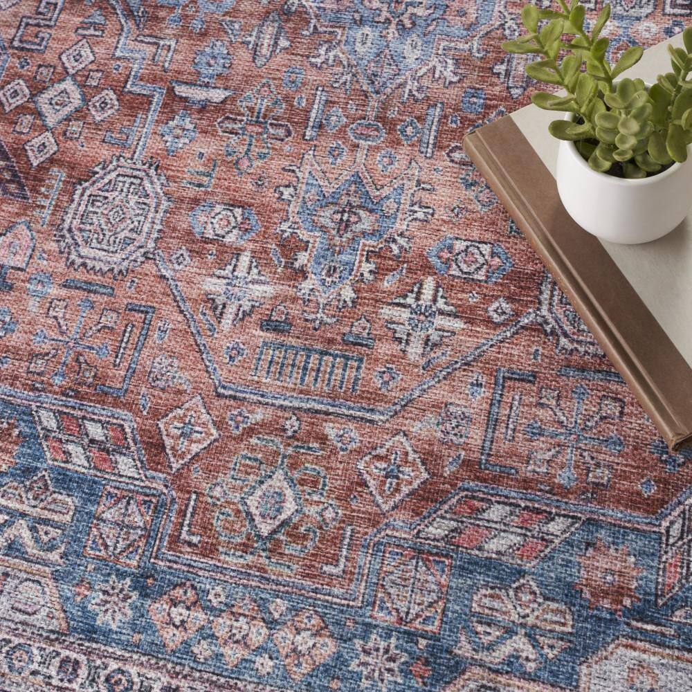 Vintage Charm Blue Multi 4' x 6' Flat Woven Washable Wool Blend Rug