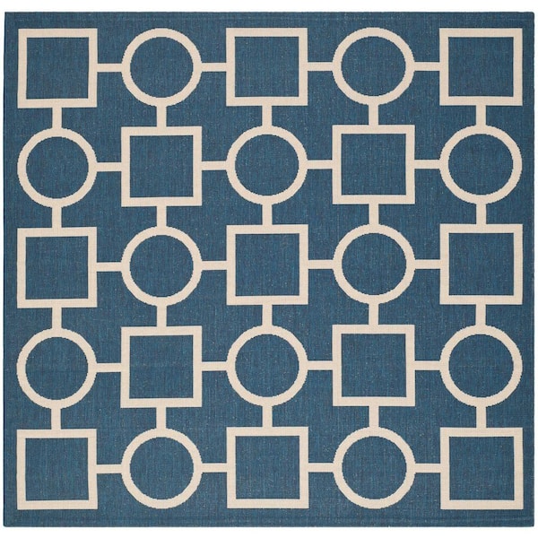 SAFAVIEH Courtyard Navy/Beige 7 ft. x 7 ft. Square Geometric Indoor/Outdoor Patio  Area Rug