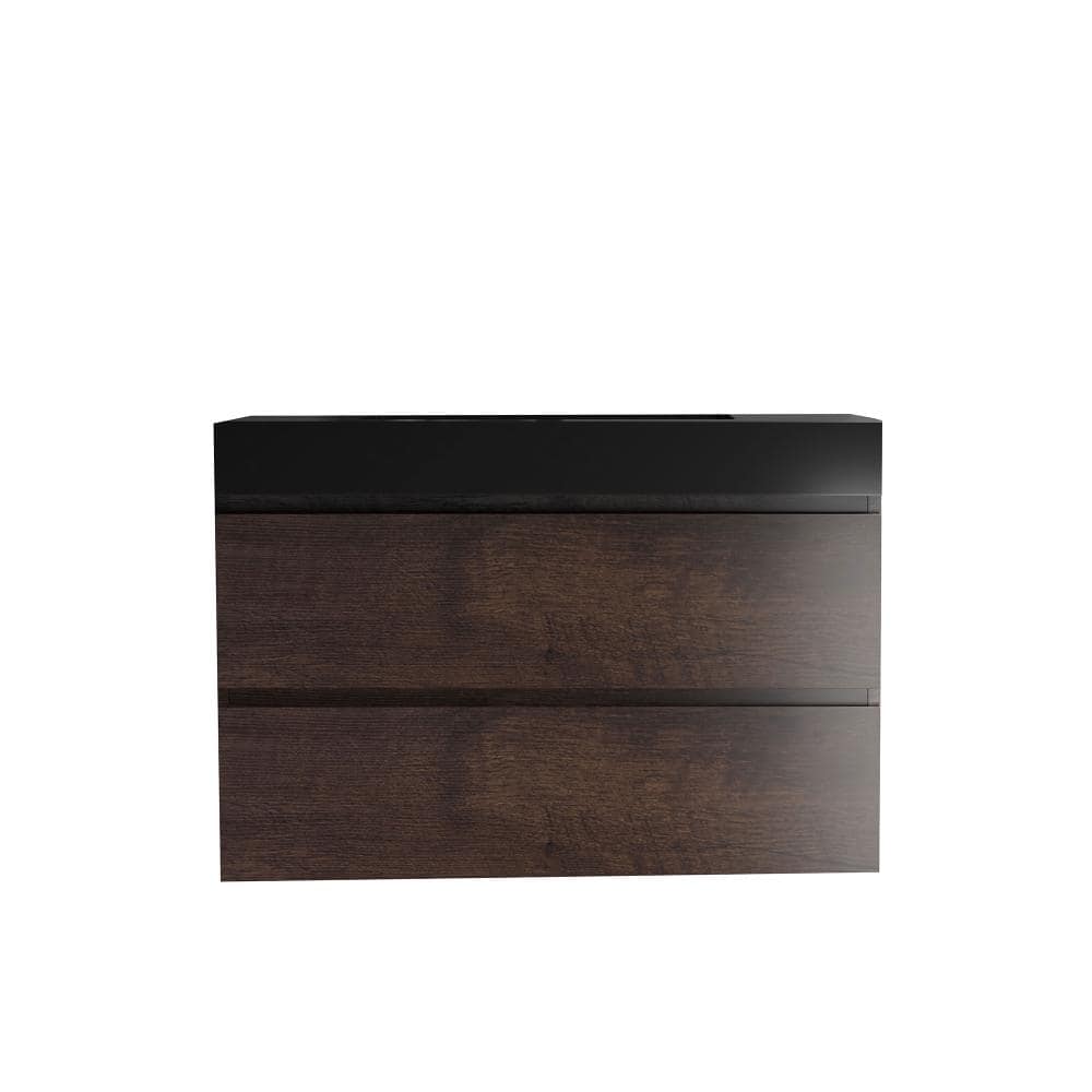 36 in. W Single Sink Wall-Mounted Bath Vanity in Walnut with Black Engineered Quartz Composite Top Unassembled price history on PriceWatchPro