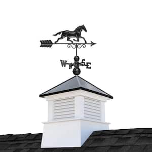 Manchester 26in. x 26in. Square x 56in. High Vinyl Cupola with Black Aluminum Roof and Black Aluminum Horse Weathervane