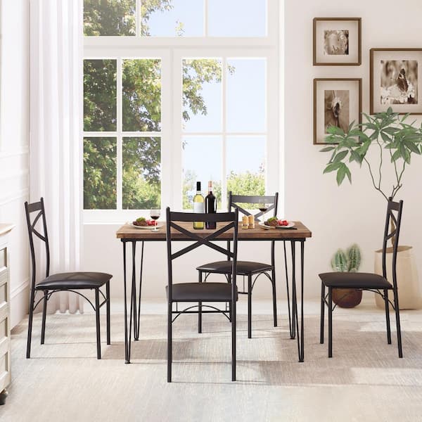 Peatuk 5-Piece Metal and Wood Indoor Modern Rectangular Dining