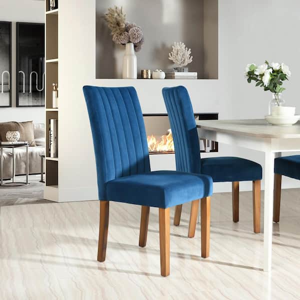 Homy Casa Fawn Blue Velvet Upholstered Rubber Wood Legs Dining Chairs (Set of 2)