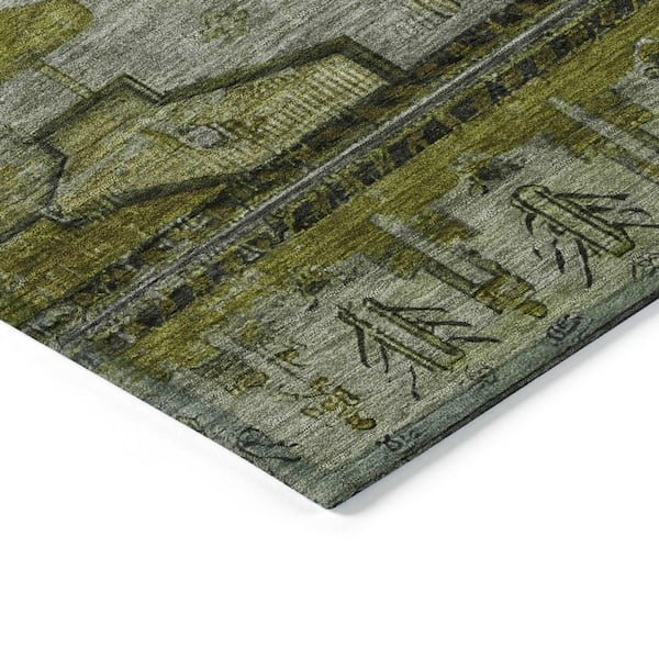 Chantille Machine Washable Indoor/Outdoor Abstract ACN1776 Olive 5 ft. x 7 ft. 6 in. Area Rug