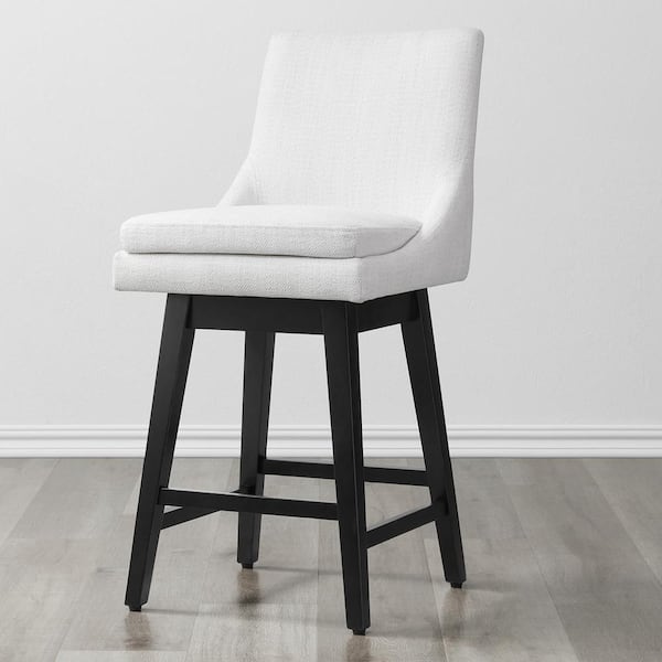 Spruce & Spring Fiona 26.8 in. White Solid Wood Frame Swivel Counter Height Bar Stool with Faux Leather Seat and Back