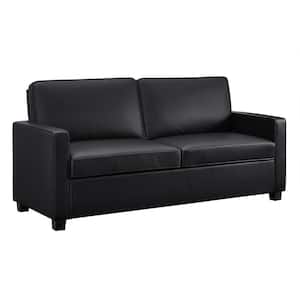 Casey 74.5 in. Black Faux-Leather 4-Seater Queen Sleeper Convertible Sofa Bed with Square Arms