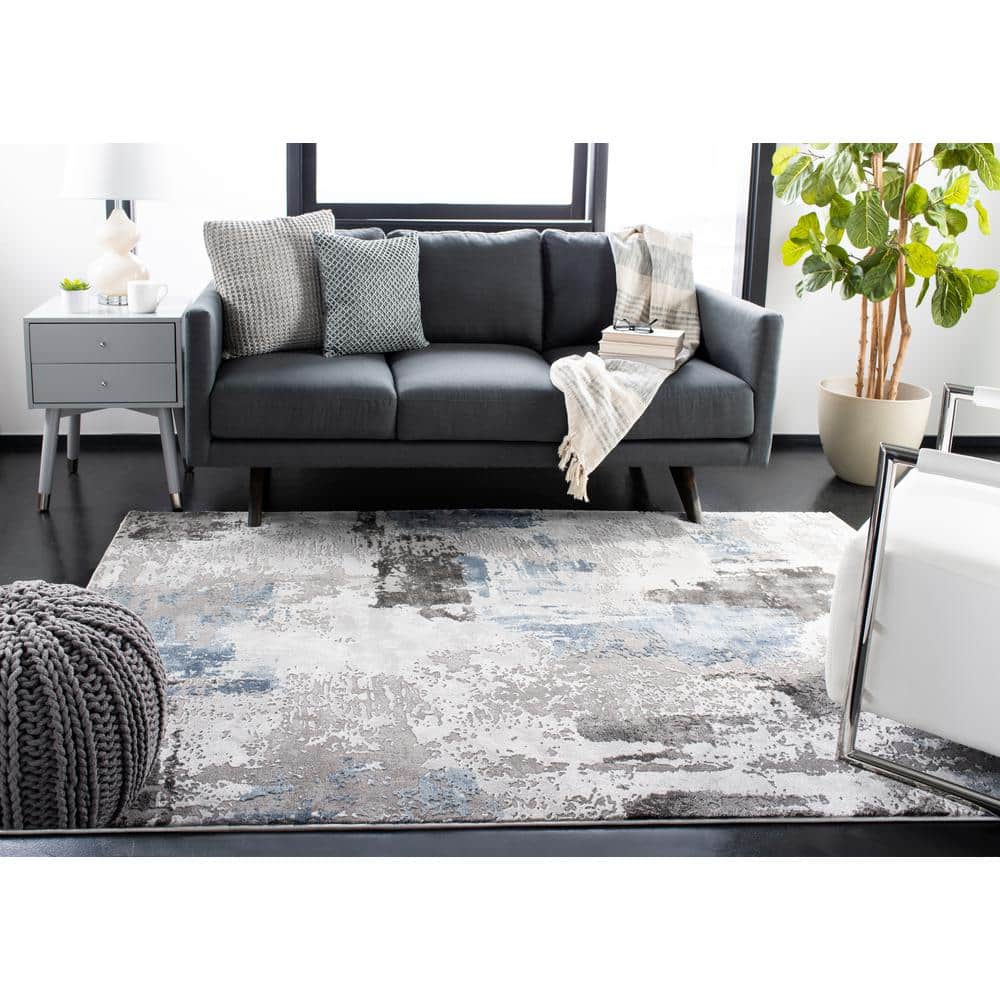 Gray Abstract Reversible 8' x 10' Synthetic Area Rug