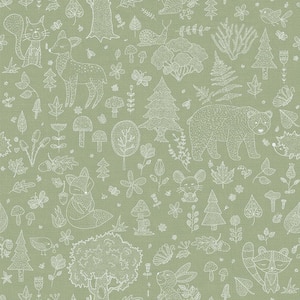 Little Explorers 2-Green Forest Animals Matte Finish Non-Pasted Non-Woven Wallpaper Sample