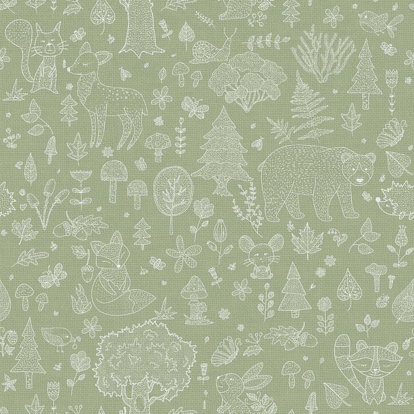 Unbranded Little Explorers 2-Green Forest Animals Matte Finish Non-Pasted Non-Woven Wallpaper Sample