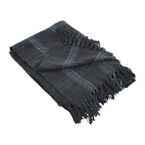 Gray Plaid Recycled Cotton Throw Blanket with Fringe