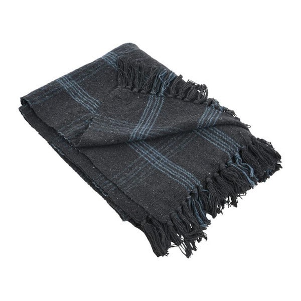 Storied Home Gray Plaid Recycled Cotton Throw Blanket with Fringe