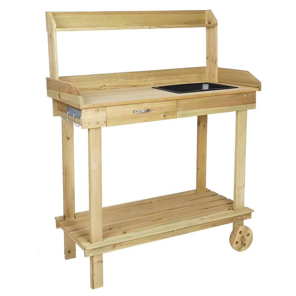 36 in. W x 47 in. H Potting Bench Table Wooden Gardening Plant Workstation 