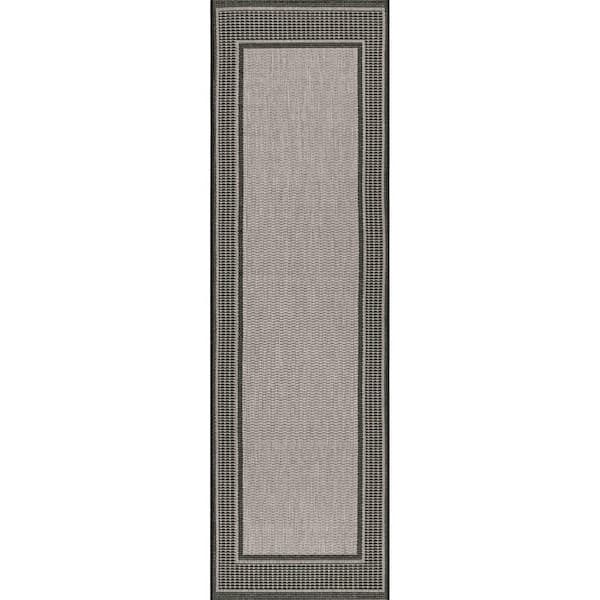 Gris Gray 2 ft. x 12 ft. Indoor/Outdoor Runner Patio Rug