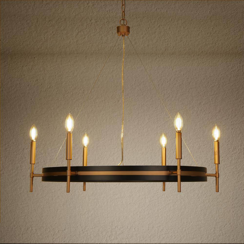 Froebon Black and Gold 6-Light Candle Chandelier