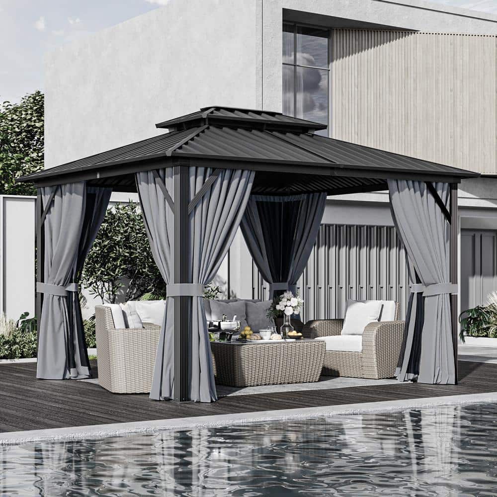 Sizzim 12 ft. x 10 ft. Outdoor Double Roof Gazebo , Aluminum