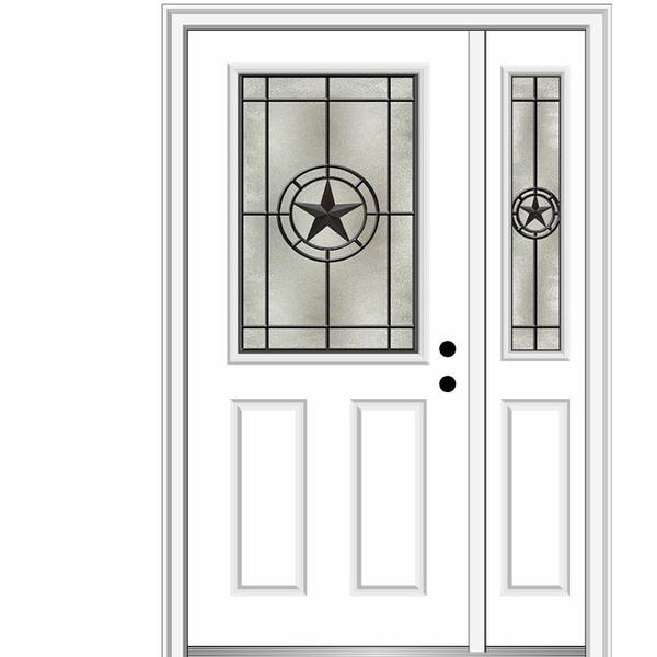 MMI Door Elegant Star 50 in. x 80 in. Left-Hand Inswing 1/2 Lite 2-Panel Decorative Glass Primed Fiberglass Prehung Front Door