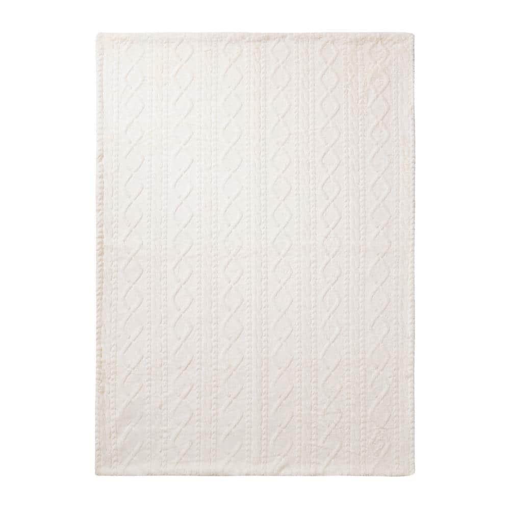 Ivory Embossed Cable Faux Fur Reversible Throw Blanket 50" x 70"