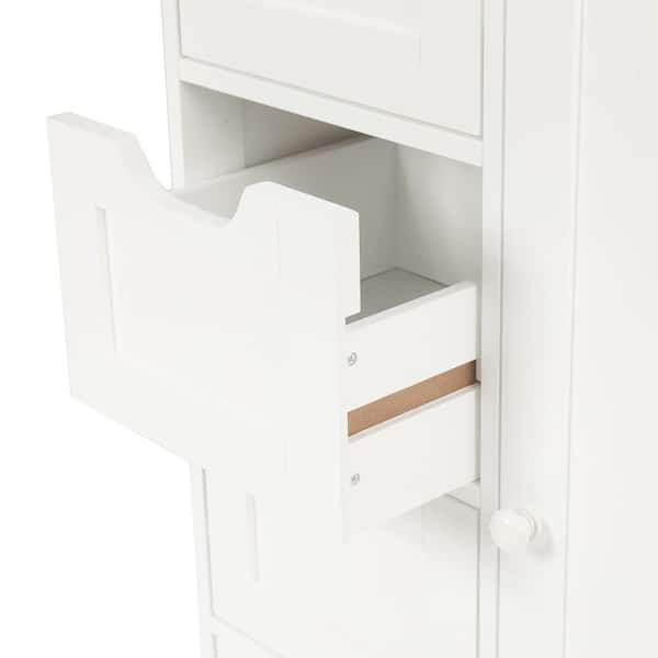 LuxenHome White MDF Wood Slim Bathroom Storage Cabinet and End Table