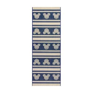 Mickey Mouse Navy/Sand 2 ft. x 6 ft. Striped Indoor/Outdoor Runner Rug