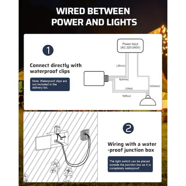 Outdoor Wireless Remote Control Light Switch and Receiver Kit, IP65 Waterproof Rating-White