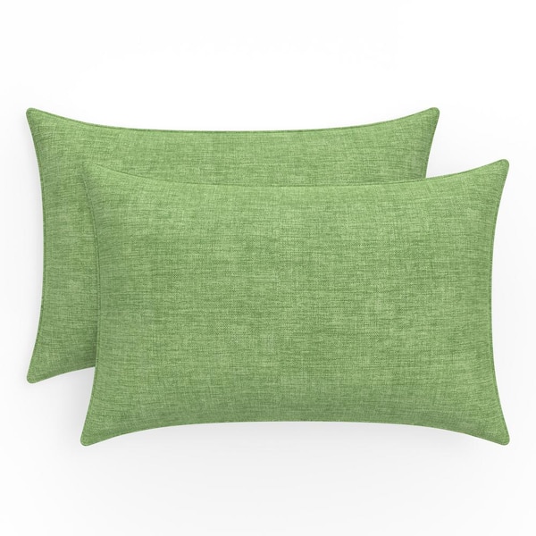 Pillow Perfect Solid Twill 24.5 in W x 5 in H Outdoor Lumbar Throw Pillows 2-Count in Splash Green