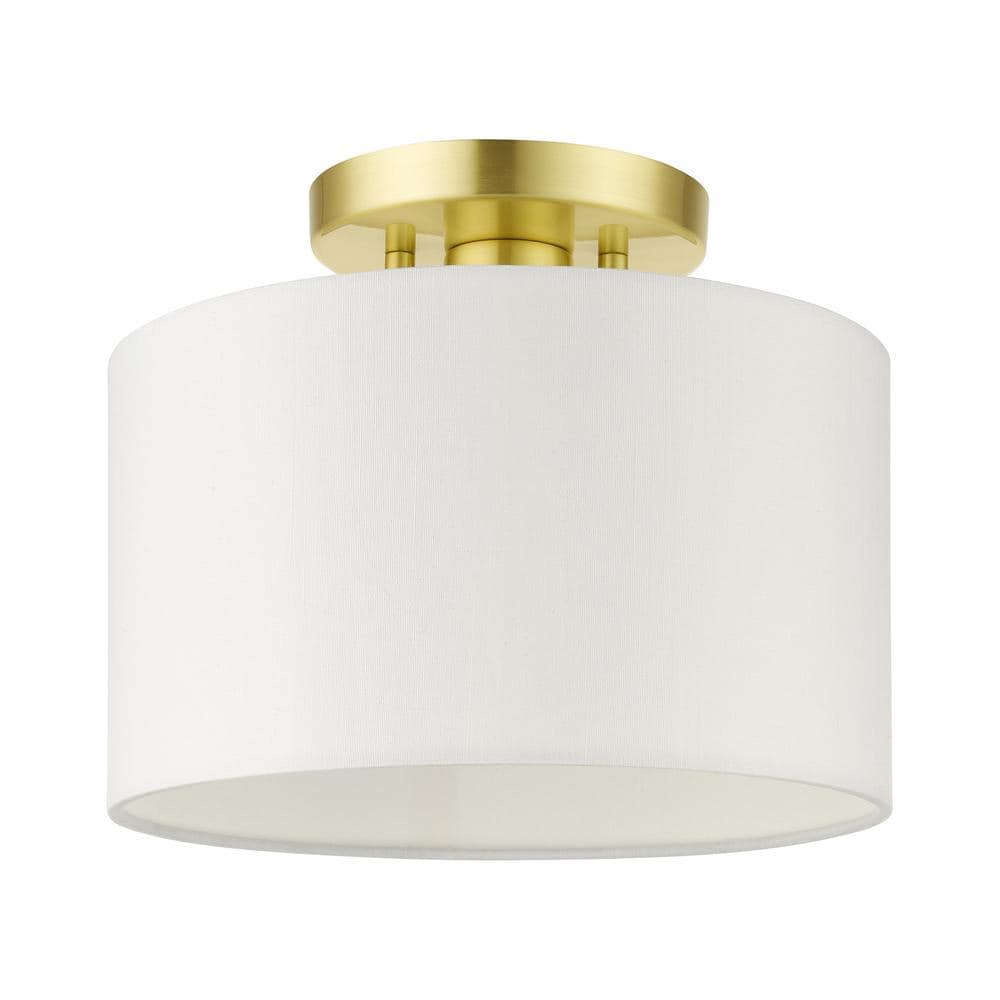 Satin Brass Glass Drum Indoor/Outdoor Semi-Flush Mount Light