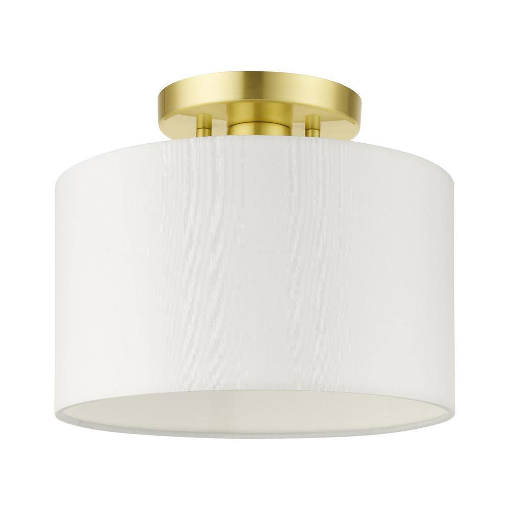 Satin Brass Glass Drum Indoor/Outdoor Semi-Flush Mount Light
