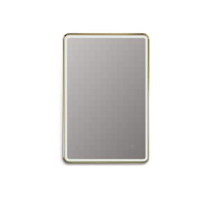Viaggi 24 in. W x 36 in. H Small Rectangular Aluminum Framed LED Lighting Wall Bathroom Vanity Mirror in Brushed Gold