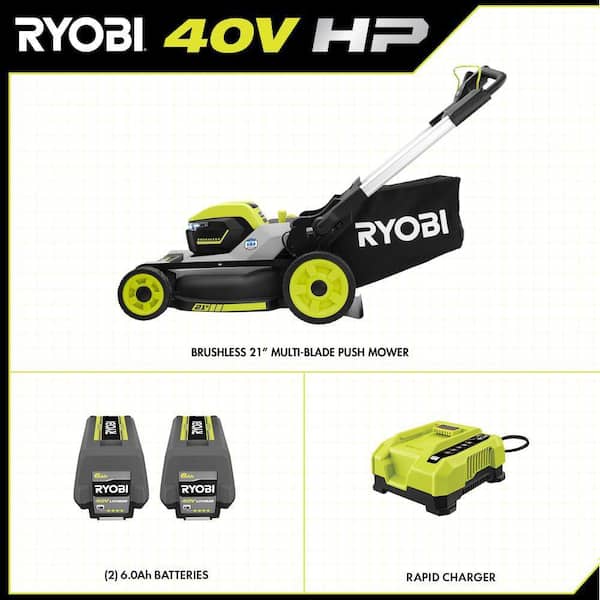 40V HP Brushless 21" Whisper Series Cordless Walk-Behind Multi-Blade Push Lawn Mower - (2) 6.0 Ah Batteries & Charger