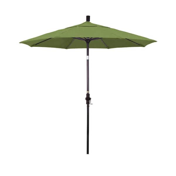 California Umbrella 7.5 ft. Bronze Aluminum Market Patio Umbrella Collar Tilt Crank Lift in Spectrum Cilantro Sunbrella