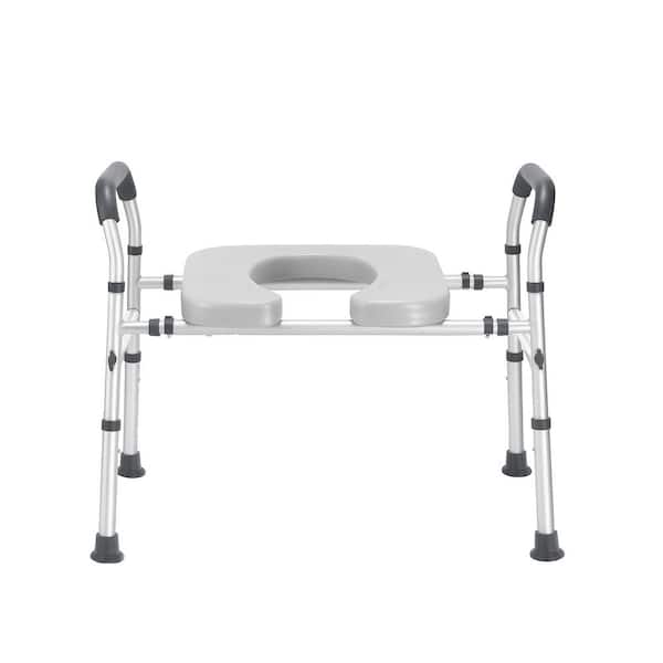 Adjustable 26.5x24.3 Handicap Toilet Safety Seat with Arms 500lbs Support for Elderly Pregnant White