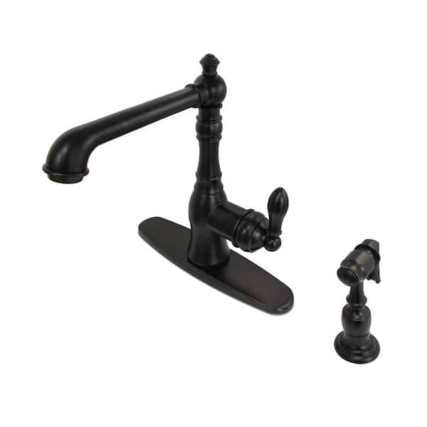 Kingston Brass American Classic Single-Handle Standard Kitchen Faucet with Side Sprayer in Oil Rubbed Bronze