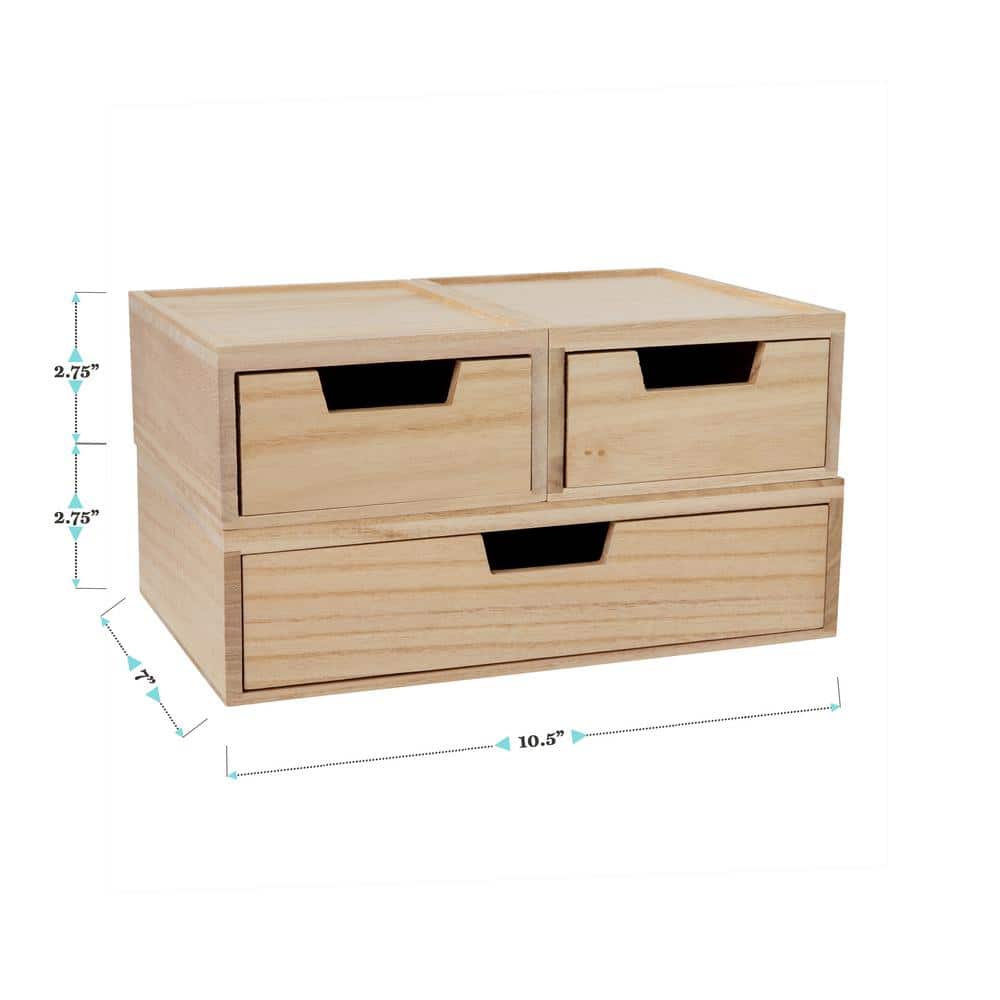 Light Natural Paulownia Wood Stackable Storage Boxes with Drawers, Set of 3