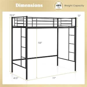 Black Twin Size Loft Bed Frame with Safety Guardrail