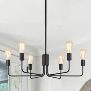 Gwendloyn 6-Light Black Dimmable Sputnik Modern Linear Chandelier Rustic Industrial Hanging Fixture for Kitchen Island