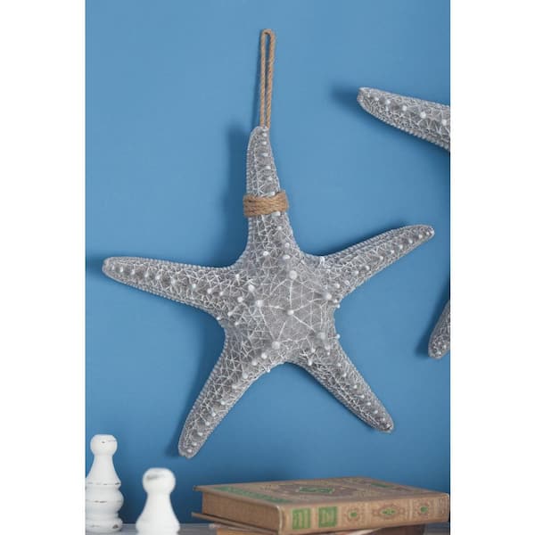 Litton Lane Polystone Gray Starfish Wall Decor with Hanging Rope