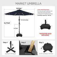 PASAMIC 10 ft. Aluminum Solar Led Market Umbrella Outdoor Patio Umbrella with Base 32 LED Lights in Navy Blue A0AB13E0-B1B01