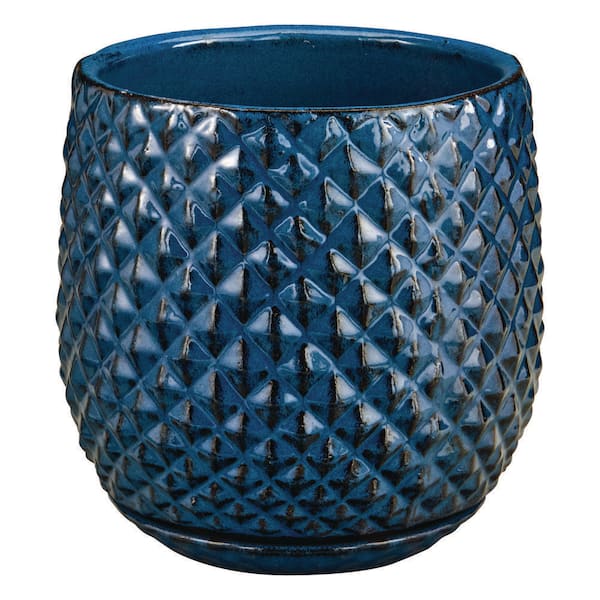 12 in. Blue Preston Ceramic Planter Decorative Pot