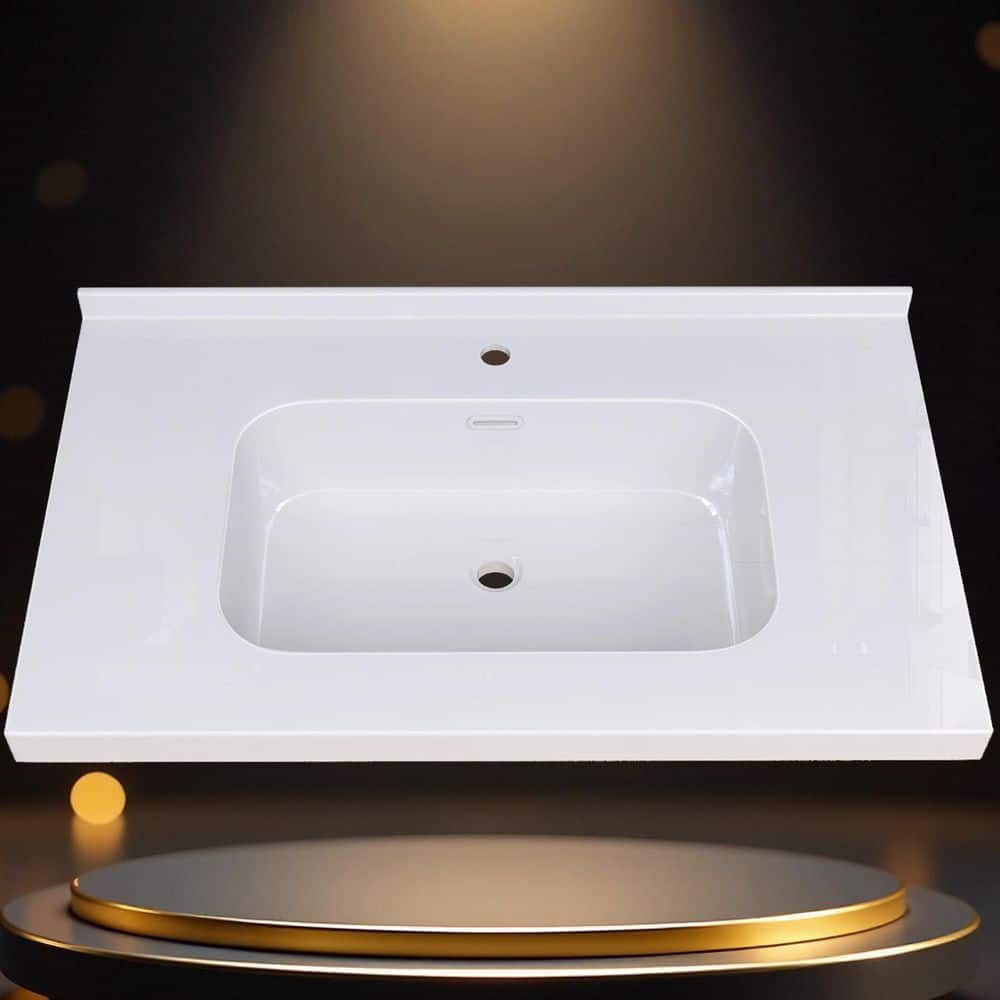 Zeafive 36 in. W x 22 in. D Solid Surface White Rectangular Single