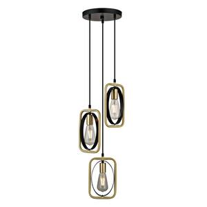 Anjo Collection 3-Light Black and Satin Brass Finish Pendant with Pivoting Frames and Exposed Sockets