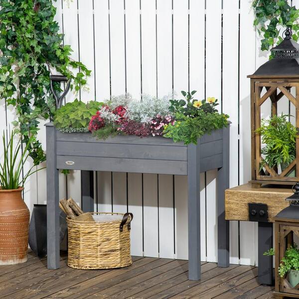 Gray 34 in. x 18 in. x 30 in. Wood Raised Garden Bed Elevated