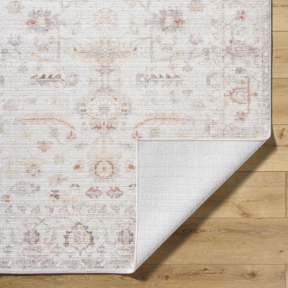 Ivory and Beige Medium Pile Synthetic Rectangular Area Rug