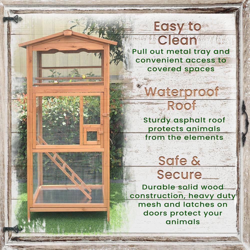 Hanover Rustic Stained Fir Wood Outdoor Bird Cage with Waterproof Roof