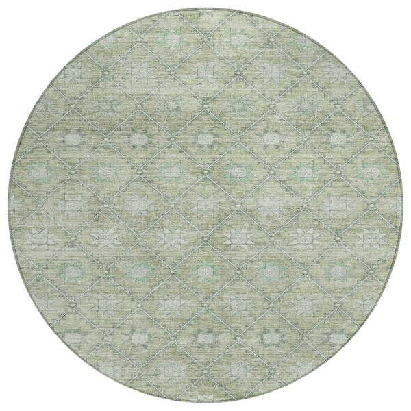 Chantille Machine Washable Indoor/Outdoor Abstract ACN1858 Aloe 8 ft. x 8 ft. Round Rug
