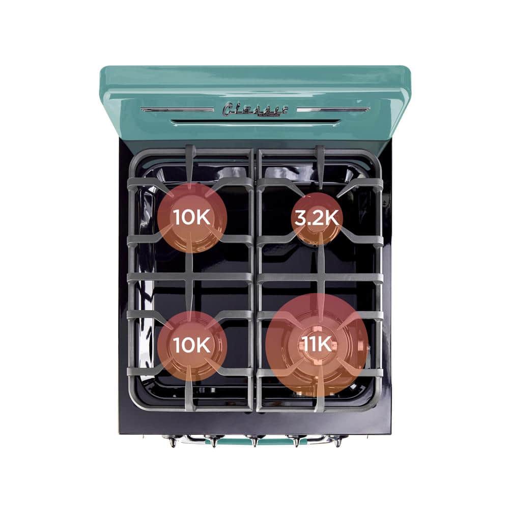 Classic Retro 24" Ocean Mist Turquoise Gas Range with Convection Oven