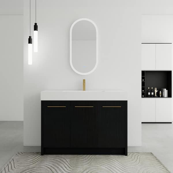 47.3 in. Freestanding Bath Vanity with White Resin Top and Soft Close Doors in Black