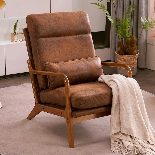 Outopee Brown Bronzing Cloth Leisure Chair with High Back
