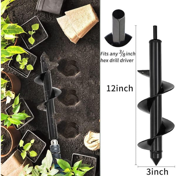 Garden Auger Spiral Drill Bit Set, 3 x 12 in. and 1.6 x 9 in. for Planting and Digging, Efficient Tool for 3/8 Hex Drill